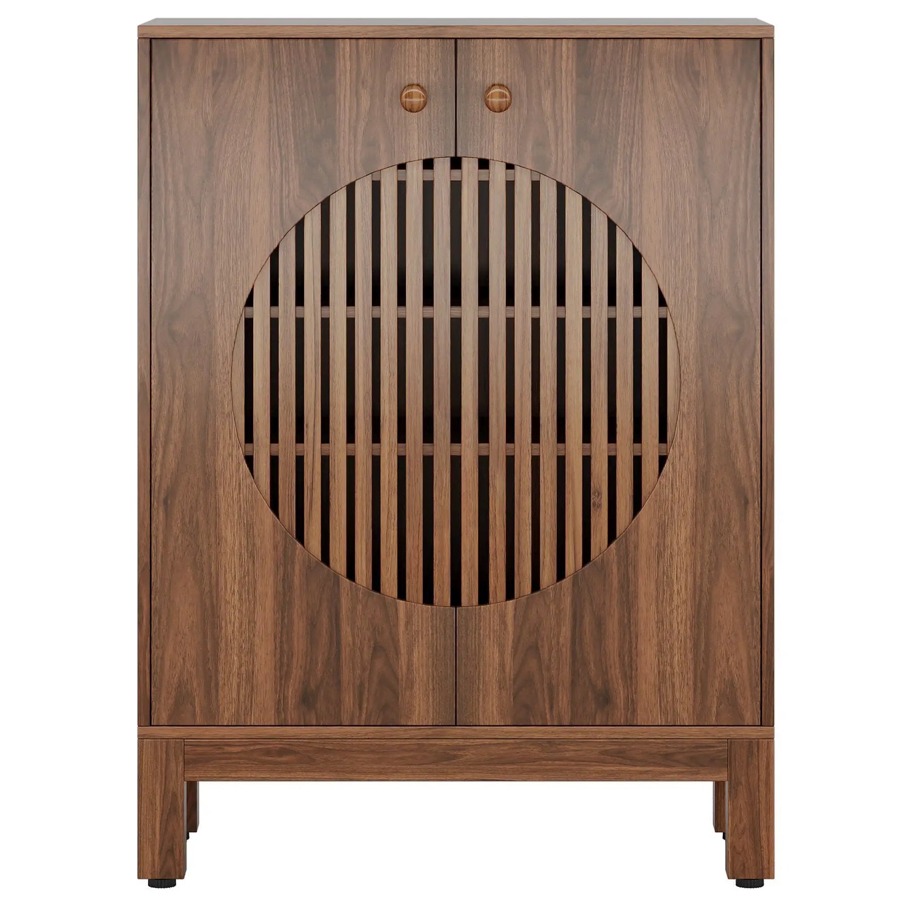 5 Tier Shoe Cabinet With Round Louvered Doors, Storage Organizer - Brown by HouseOfZazla