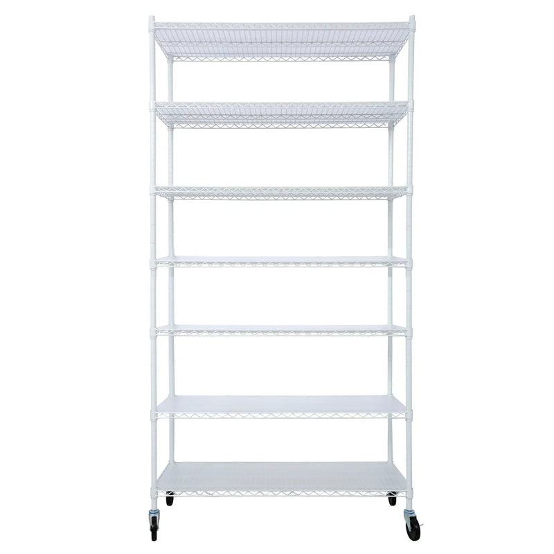 7 Tier Metal Shelf Wire Shelving Unit, 2450Lbs Heavy Duty Adjustable Storage Rack With Wheels & Shelf Liners For Closet Kitchen Garage Basement Commercial Shelving by HouseOfZazla