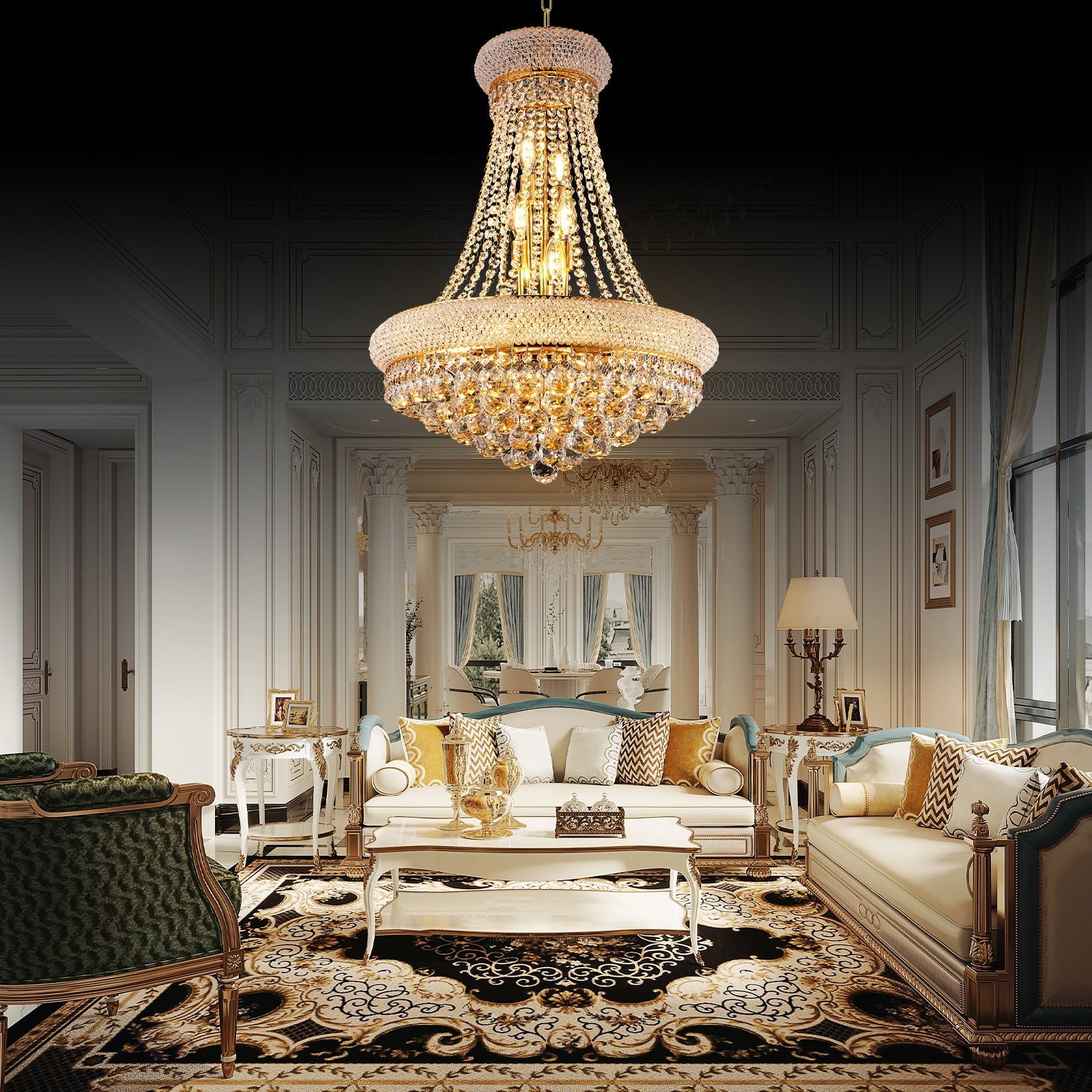 24-Inch Gold Crystal Chandelier, 12-Light French Empire Style Ceiling Light by HouseOfZazla