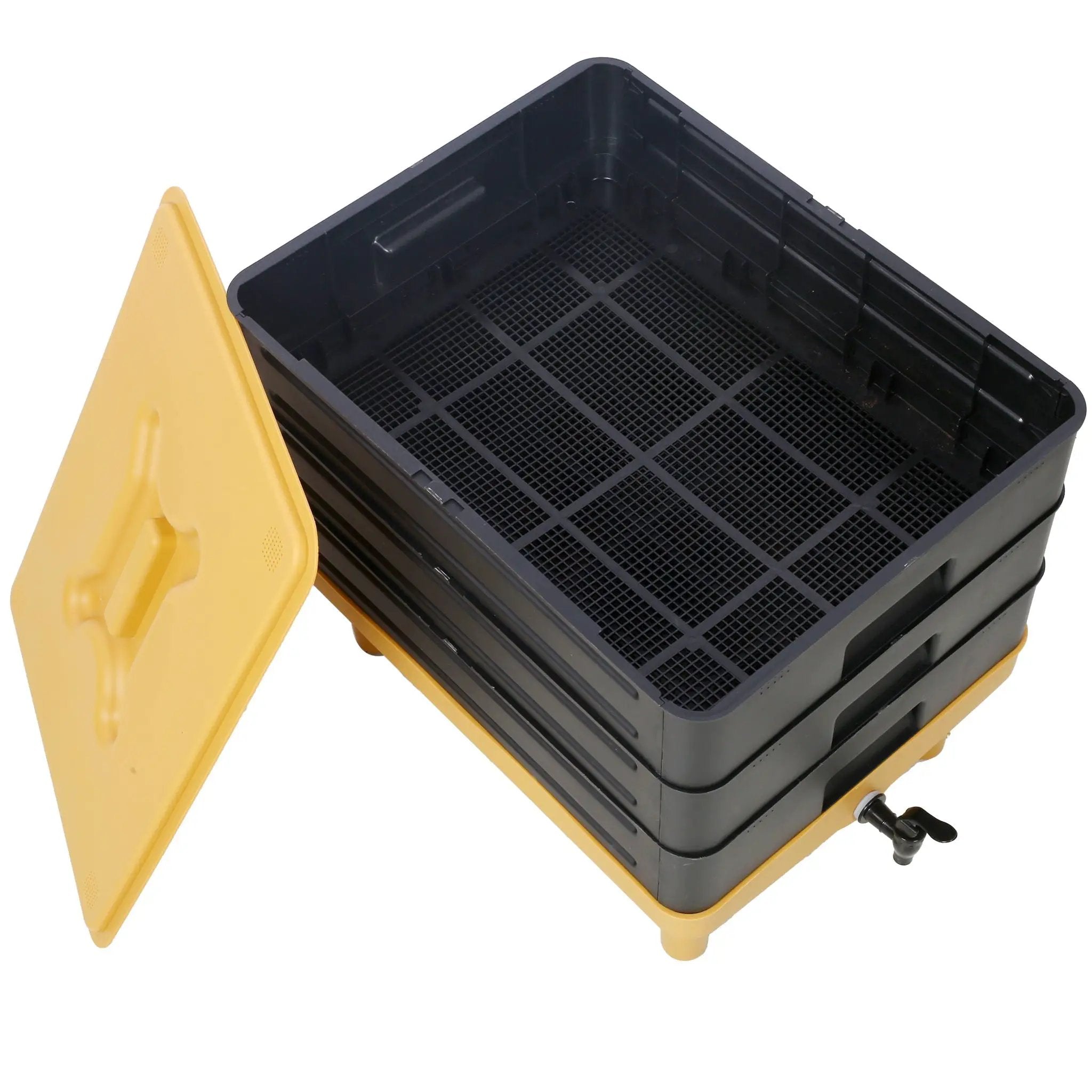 Durable 3 Tray Worm Farm Kit For Efficient Vermicomposting, 65L Capacity - Yellow / Black by HouseOfZazla