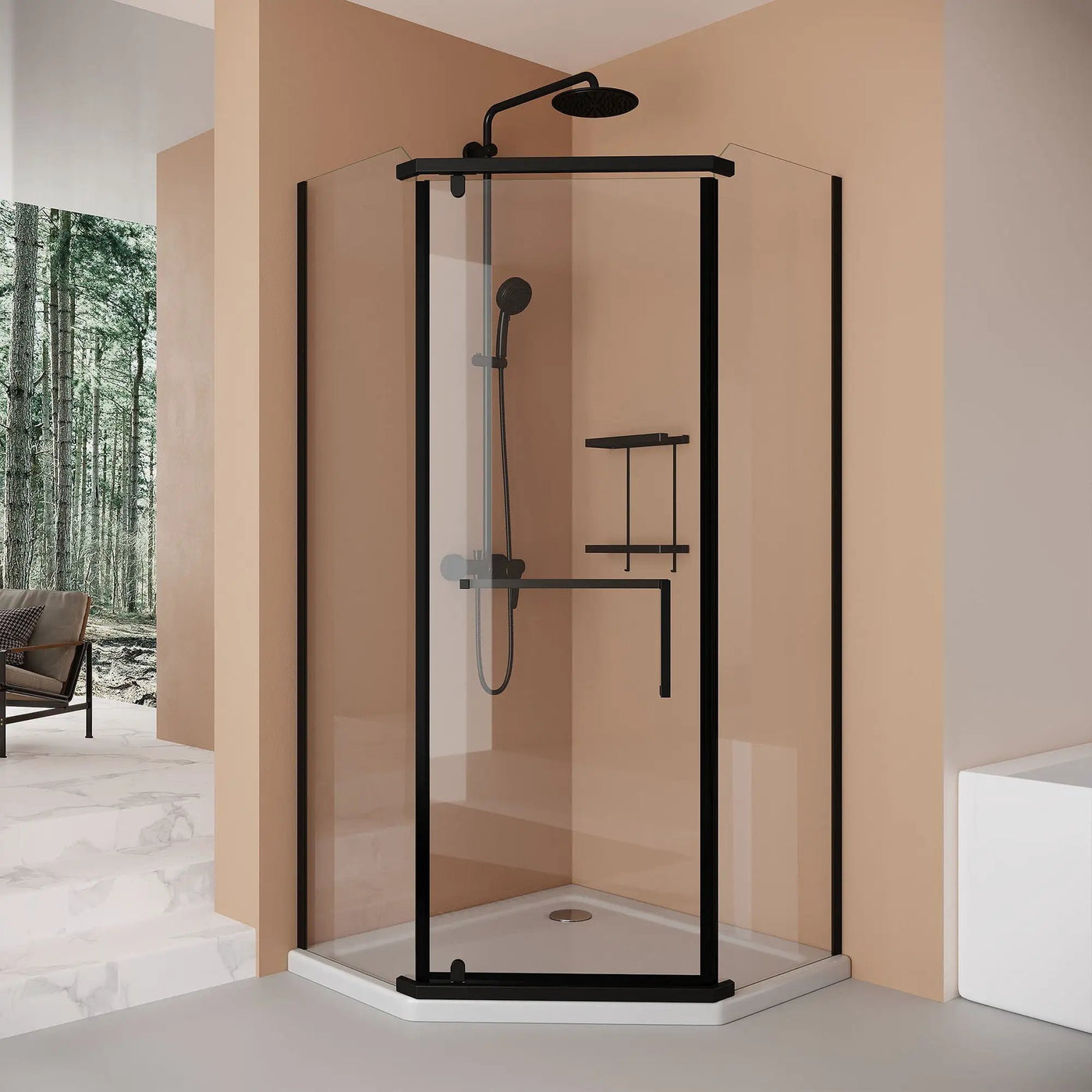 Frameless Neo Angle Shower Door WithTempered Glass by HouseOfZazla