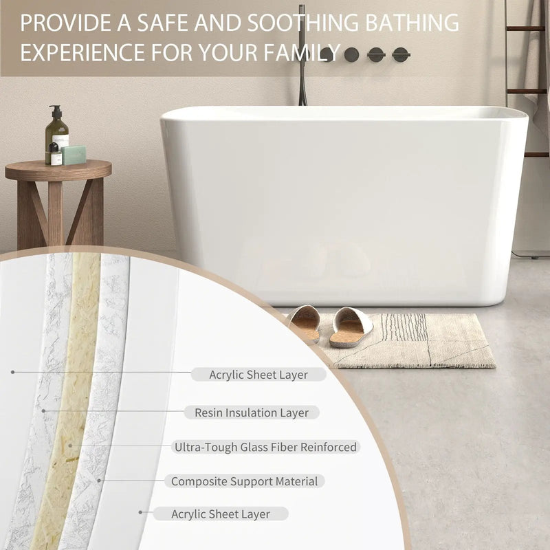 49'' Acrylic Freestanding Soaking Bathtub, Square-Shape Japanese Soaking Hot Tub, Sit-In Design With Chrome Overflow And Drain For Express Delivery 23Amazing-49 (W1920P179228) - Glossy White by HouseOfZazla