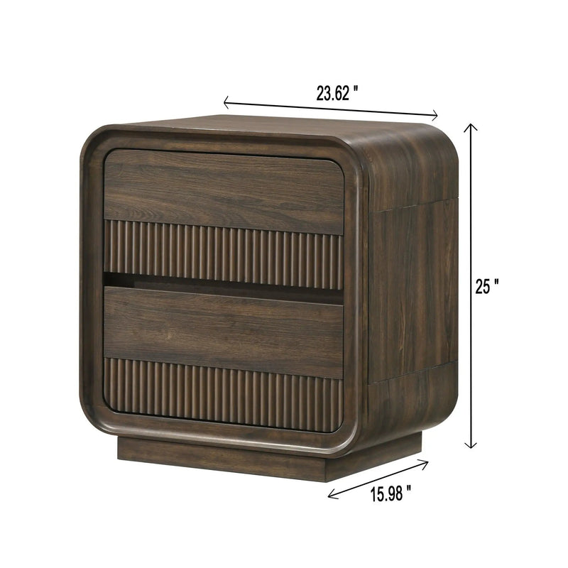 Flair Rounded Edges Nightstand, 2 Drawer Storage - Brown by Unique Piece Furniture