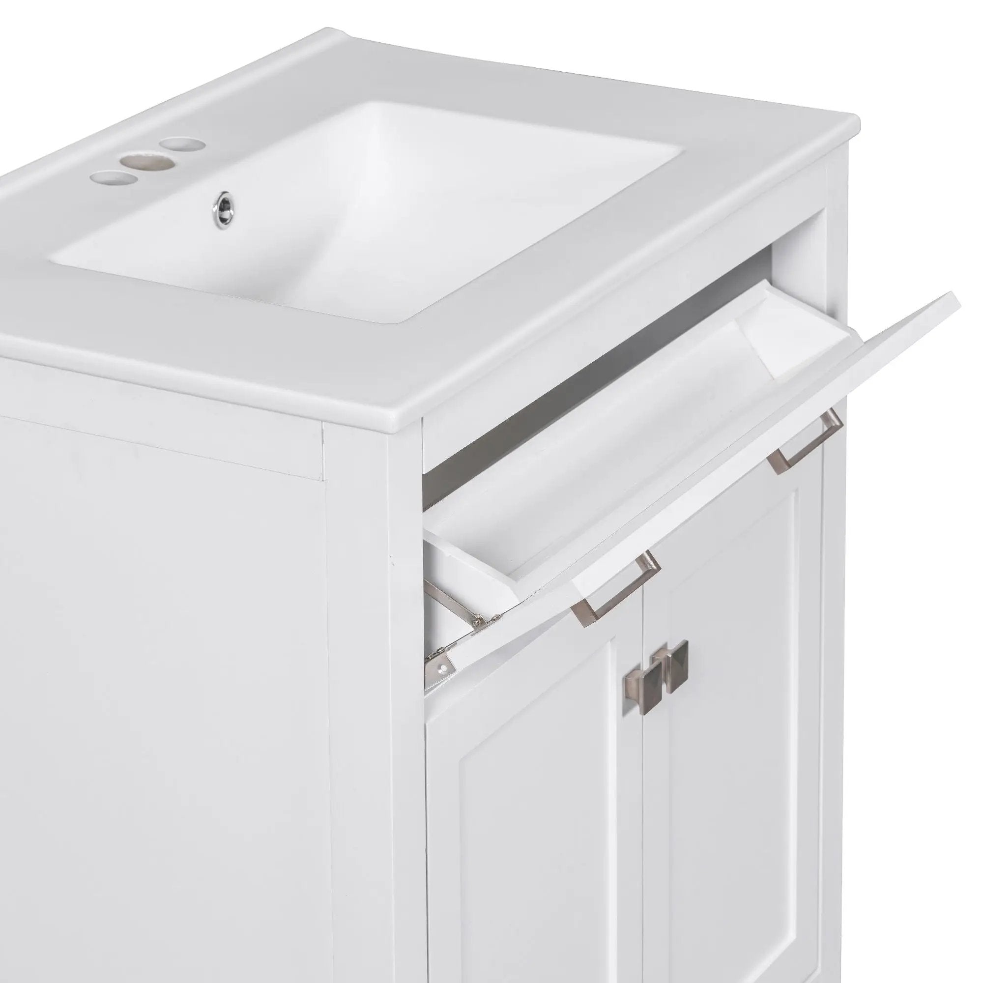 Bathroom Vanity With Ceramic Sink, Modern Single Bathroom Cabinet With 2 Doors And A Shelf, Soft Close Doors by HouseOfZazla