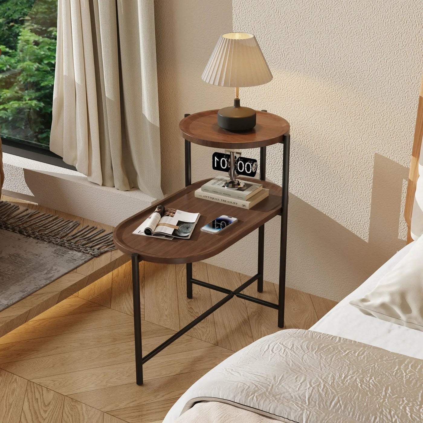 Round Coffee Table With Storage Tray 2 Tier Oval End Tables Wooden Small Side Table For Living Room by Unique Piece Furniture