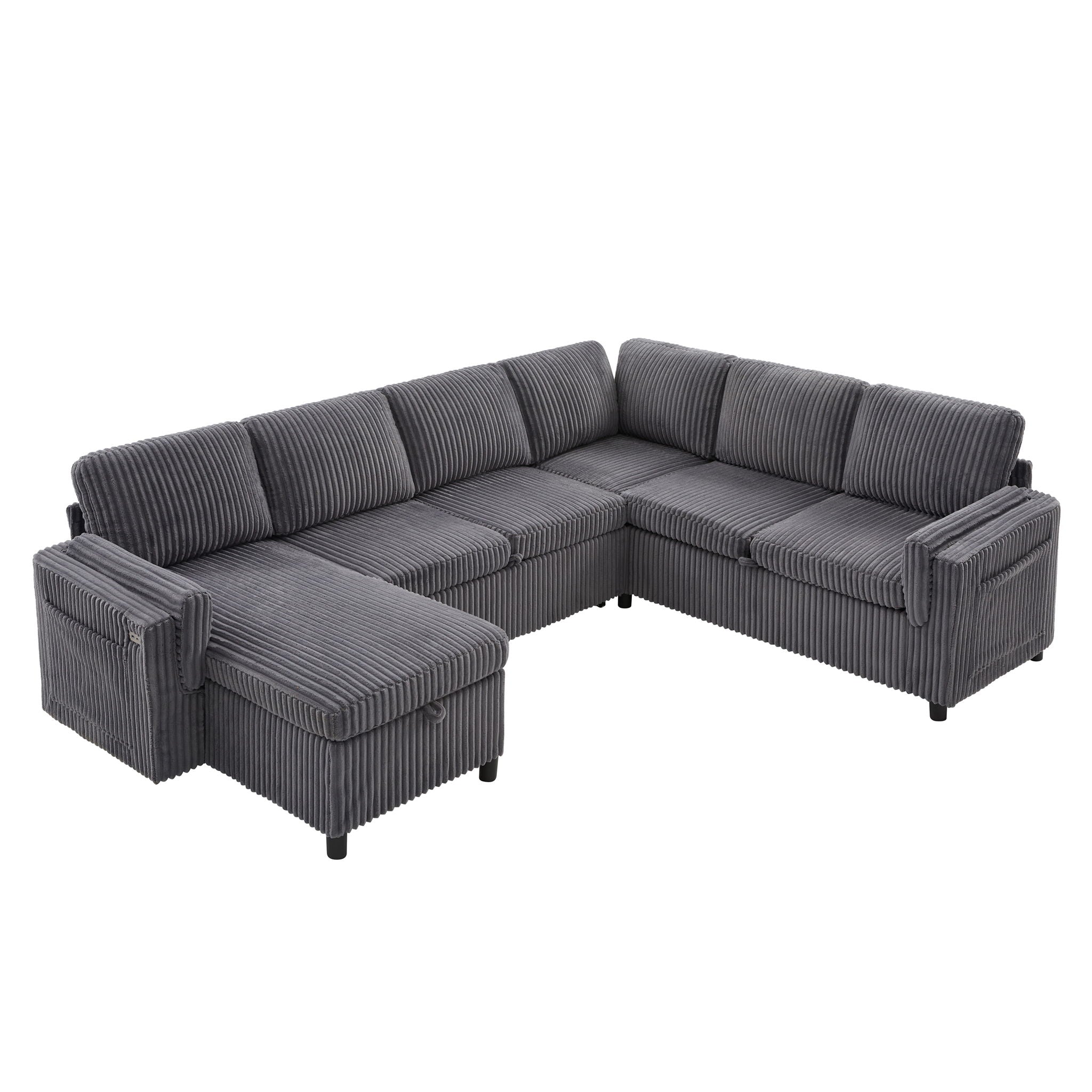Convertible U-Shaped Sectional Sofa Bed With USB Ports And Storage by HouseOfZazla