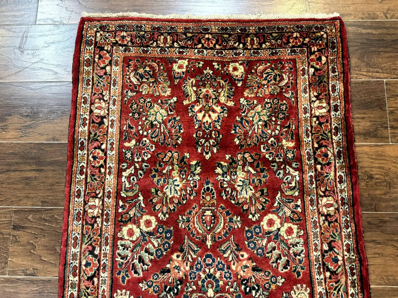 Red Persian Sarouk Rug 3 x 5.8, Antique Wool Carpet, 210 KPSI by Jewel Rugs