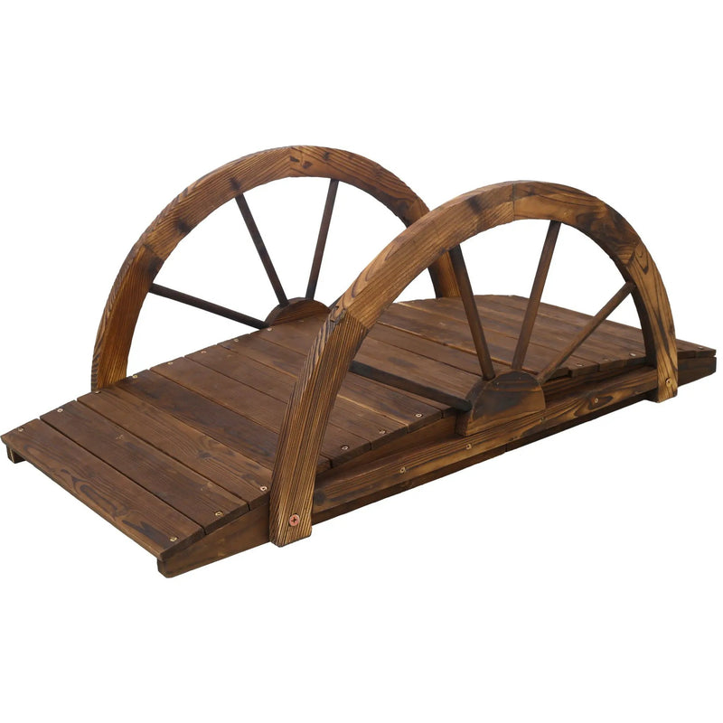 Wooden Garden Bridge Arc Footbridge With Half Wheel Railings Solid Fi - Brown by Unique Piece Furniture