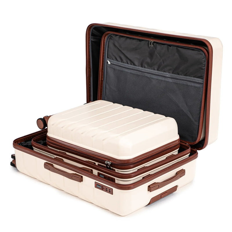 3-Piece ABS Spinner Wheel Luggage Set 20"/24"/28" Beige by HouseOfZazla