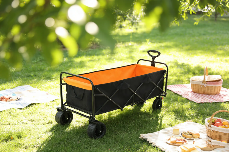 Big Large Capacity Folding Wagon Cart with Extender (Black + Orange) by HouseOfZazla