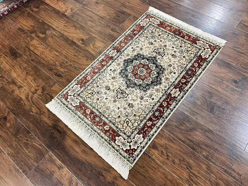 Silk Turkish Kayseri Rug 2.7 x 4, Floral Medallion, Fine Oriental Carpet, Small Vintage Rug, Silk Pile on Silk Foundation, Hand Knotted by Jewel Rugs