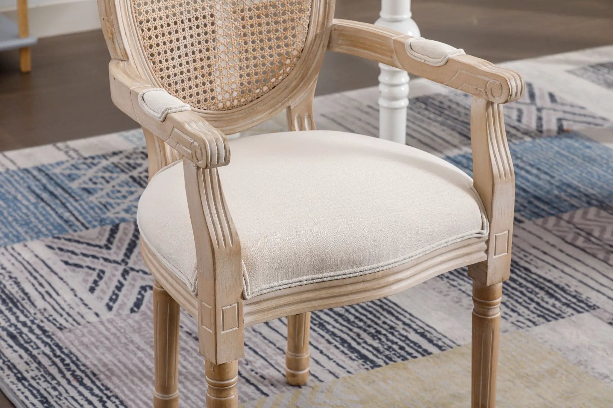 French Vintage Upholstered Fabric Dining Armchair (Set of 2) - Beige by HouseOfZazla