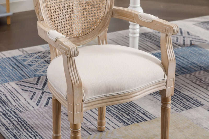 French Vintage Upholstered Fabric Dining Armchair (Set of 2) - Beige by HouseOfZazla