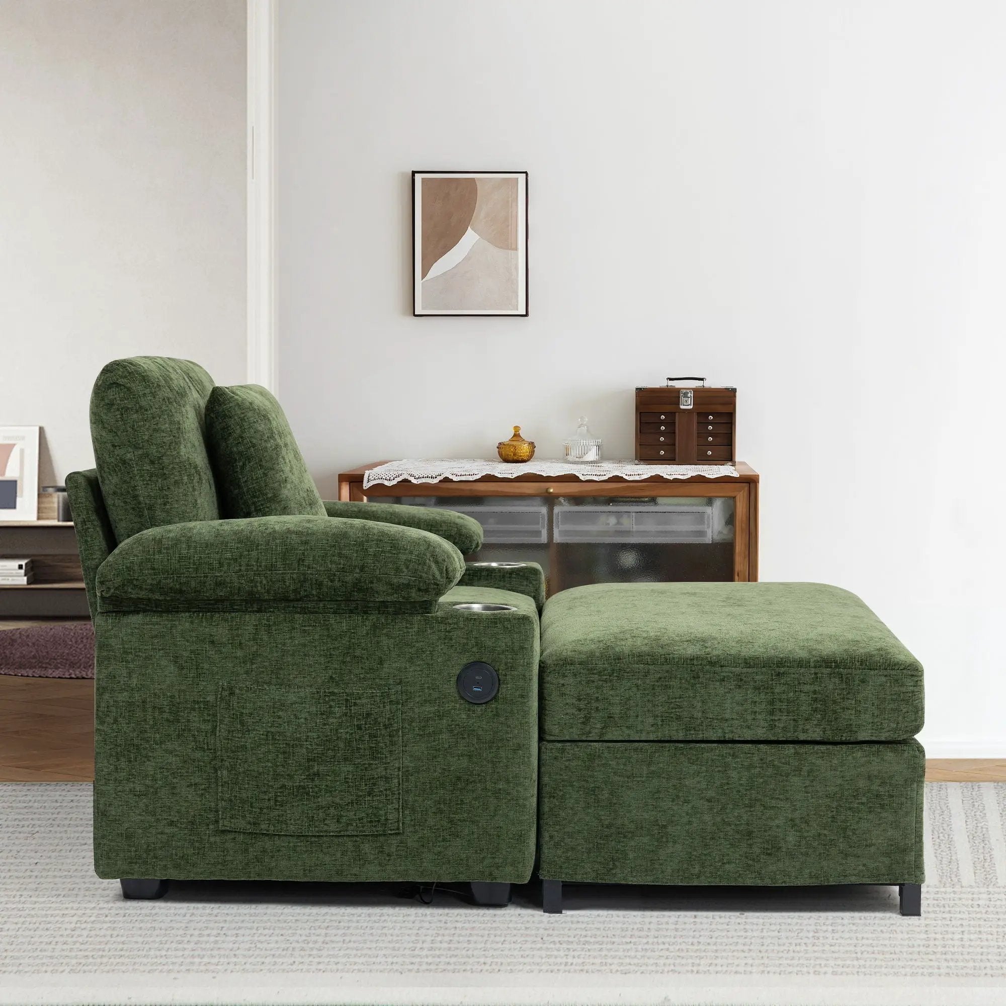 Fabric Sofa Bed With Cupholders And USB Charging Ports Chair For Living Room by HouseOfZazla