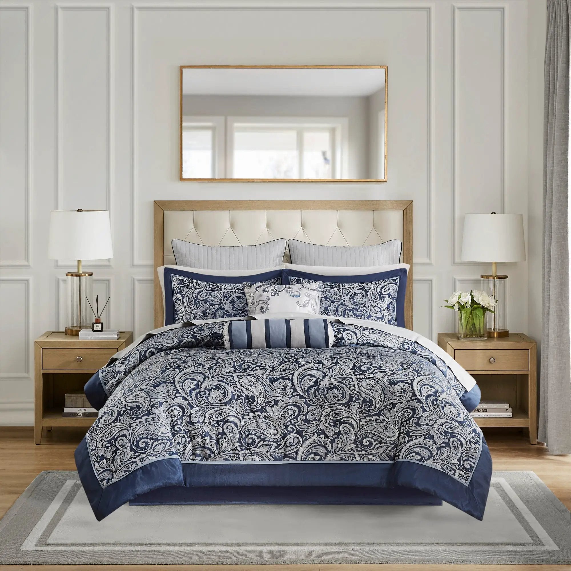 12 Piece Comforter Set with Cotton Bed Sheets Navy Queen by HouseOfZazla
