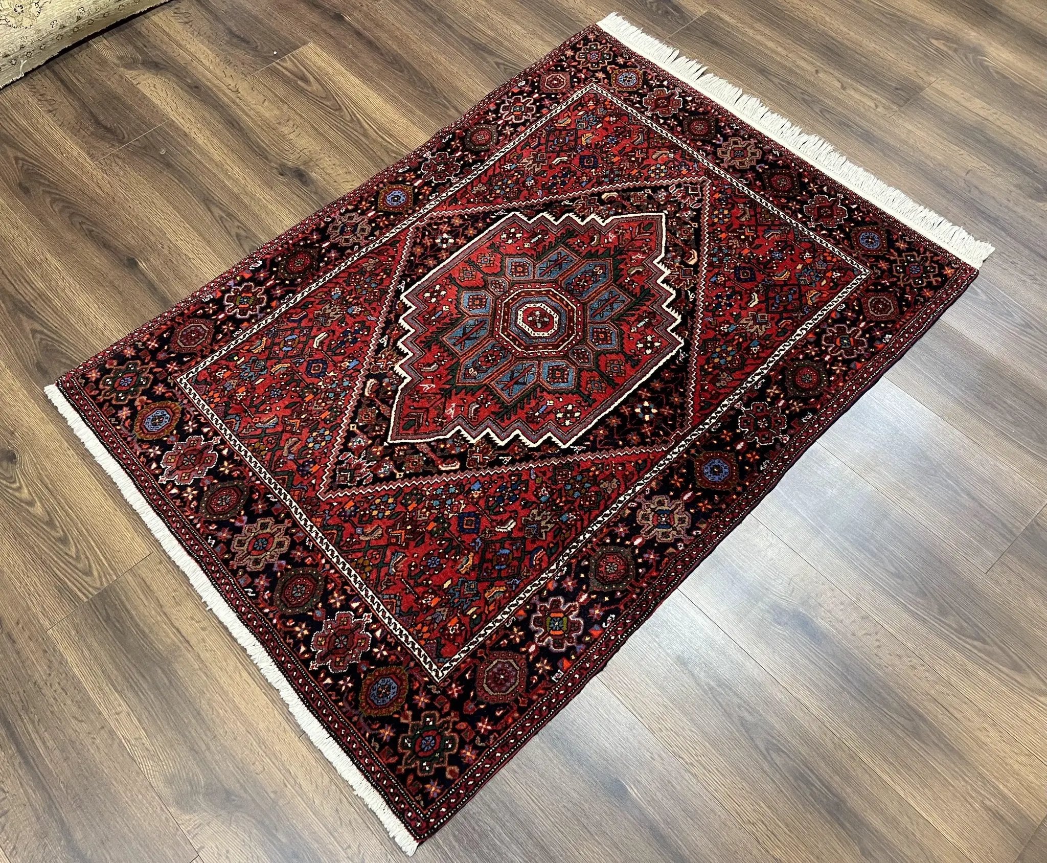 Fine Persian Bidjar Rug 3x5 ft, Ruby Red and Black, Geometric Medallion, Hand Knotted Semi Antique Oriental Bijar Carpet, Wool Area Rug, Tribal Rug by Jewel Rugs
