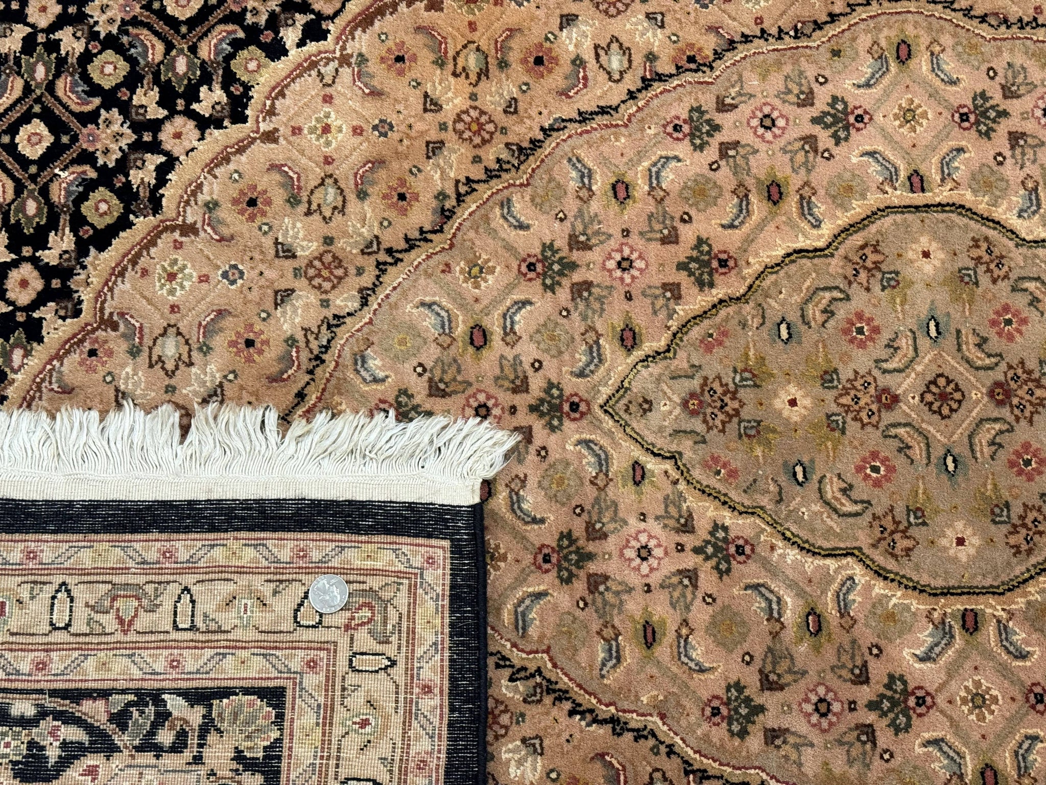 Sino Persian Rug 8x10, Herati Mahi Pattern, Fine 170 KPSI, Black, Wool and Silk Highlights by Jewel Rugs