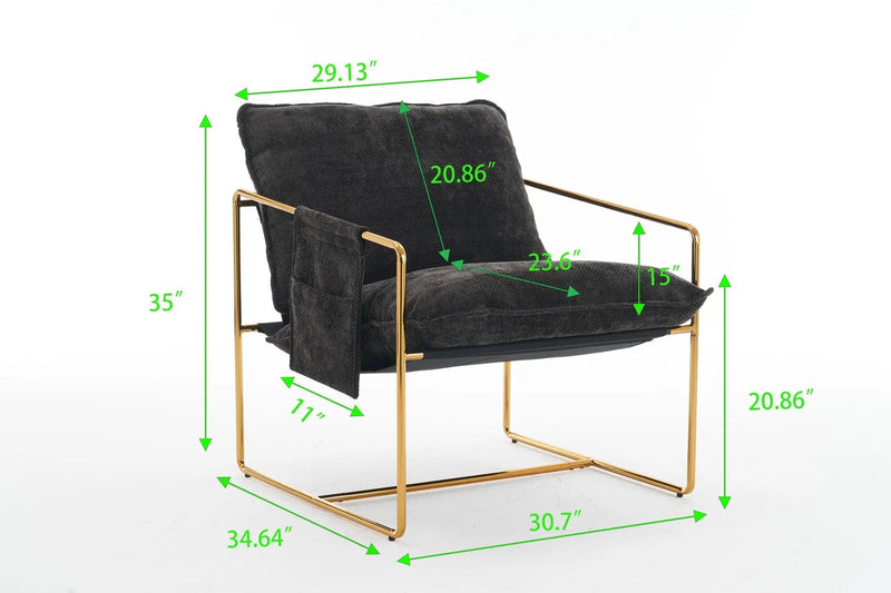 Upholstered Hanging Armchair With Arm Pocketsmetal Frame (Set of 2), Plated Craftsmanship, Crushed Foam Cushions And Skin-Friendly Woven Fabric For Living Room And Bedroom by HouseOfZazla