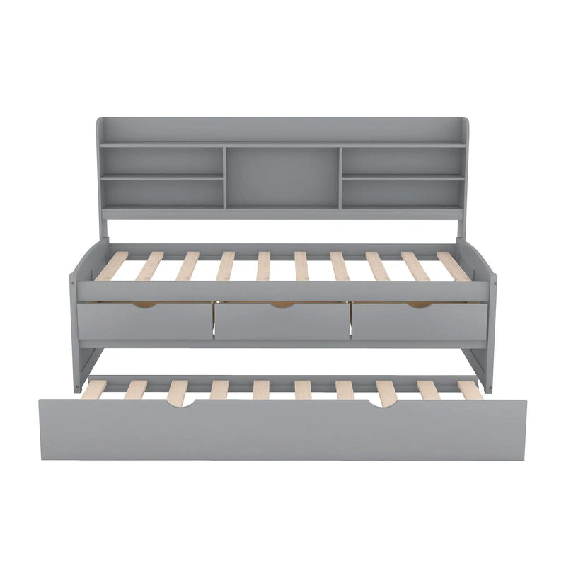 Captain Bed With Built In Bookshelves, 3 Storage Drawers, And Trundle by Unique Piece Furniture