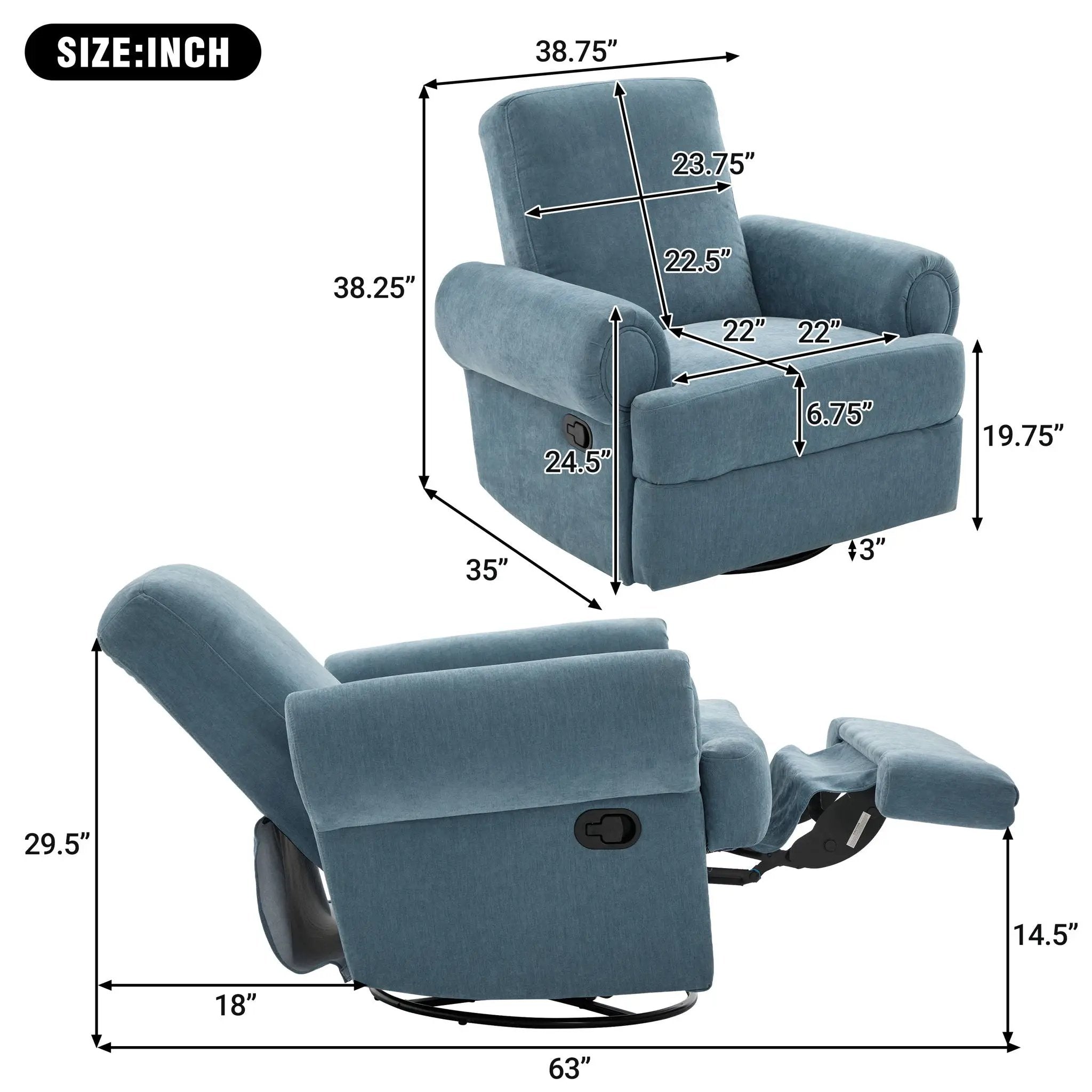 Manual Swivel Recliner Rocker Chair With Adjustable Backrest by Unique Piece Furniture