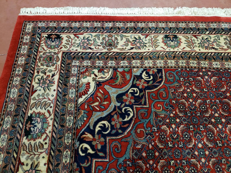 Indian Rug 9x12 Red Indo Bidjar Rug 9x12 Vintage Rug Allover Pattern Medallion Rug Wool Rug Nice Persian Design by Jewel Rugs