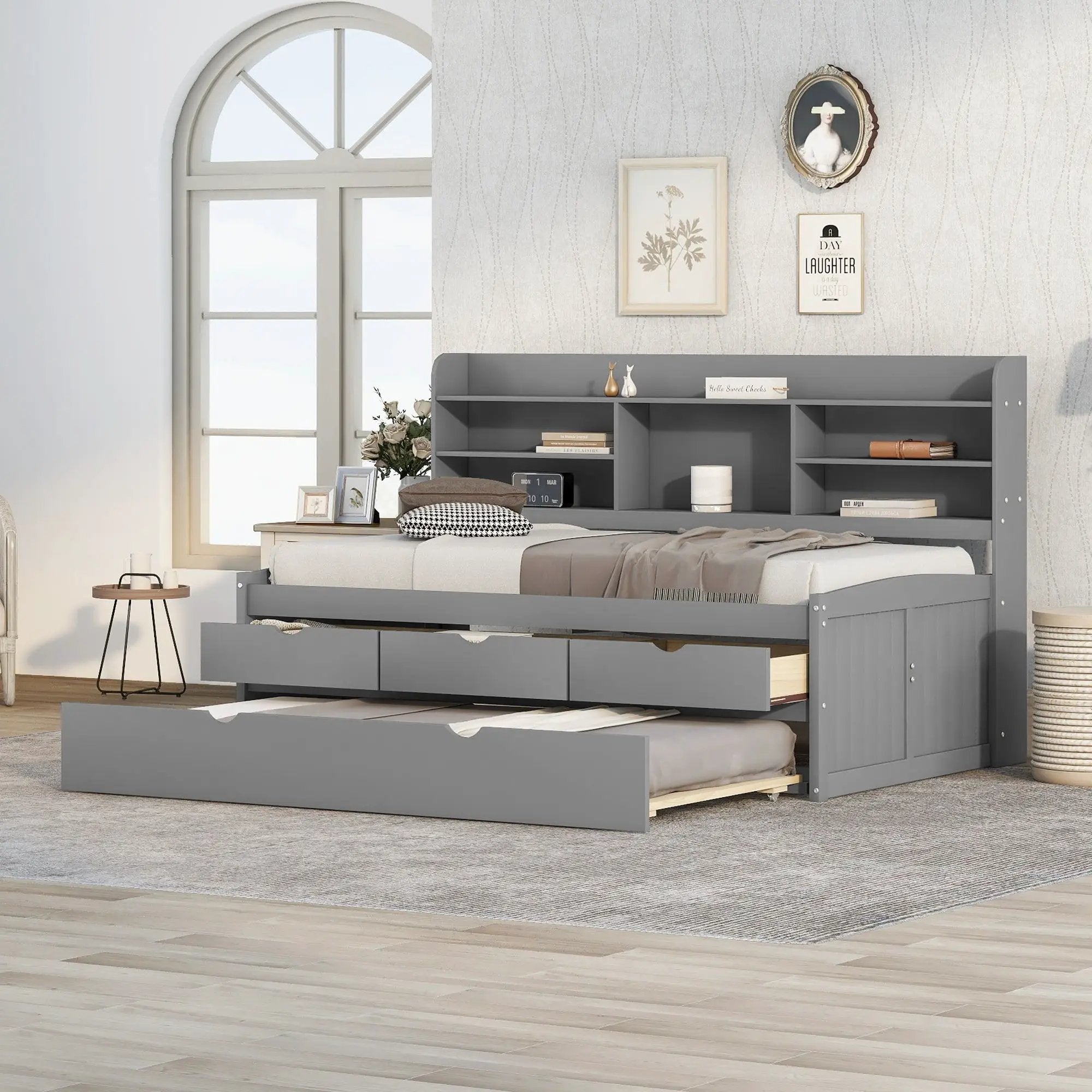 Captain Bed With Built In Bookshelves, 3 Storage Drawers, And Trundle by Unique Piece Furniture