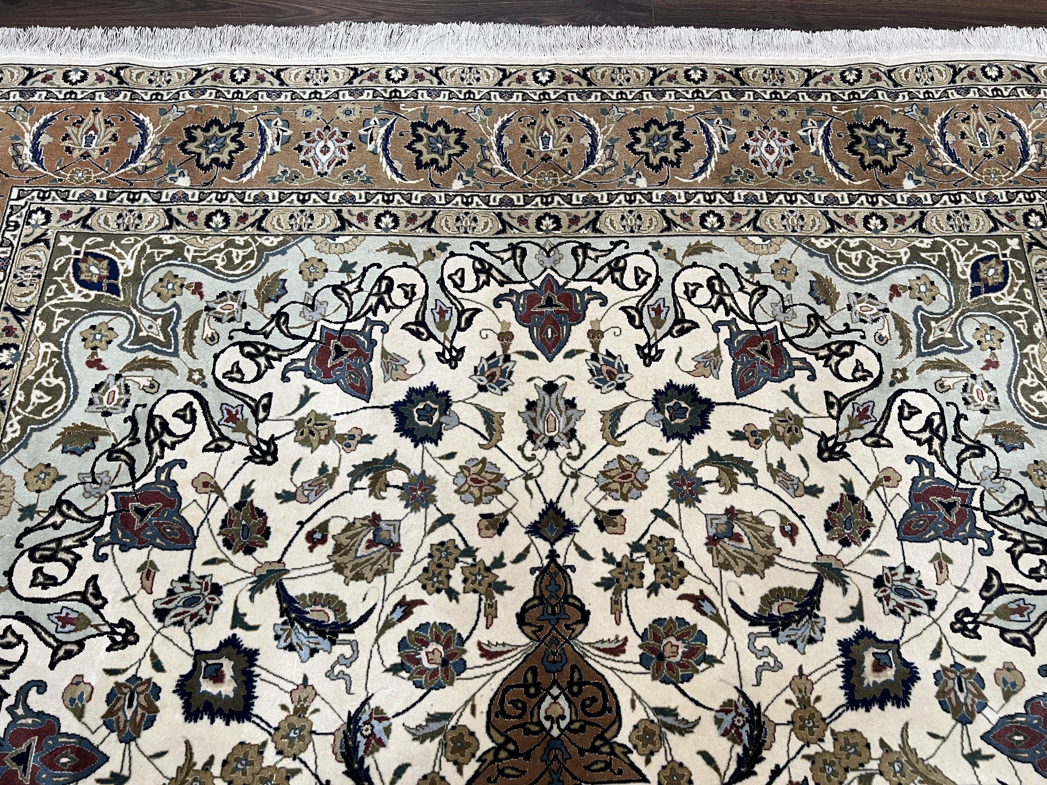 Wonderful Persian Tabriz Rug 7x10, Floral Medallion, Very Fine Oriental Carpet, Ivory by Jewel Rugs