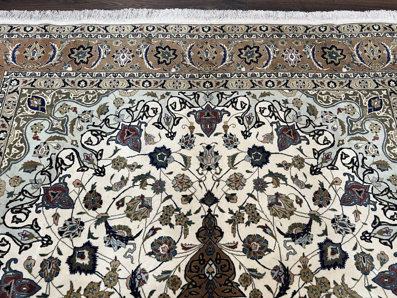Wonderful Persian Tabriz Rug 7x10, Floral Medallion, Very Fine Oriental Carpet, Ivory by Jewel Rugs