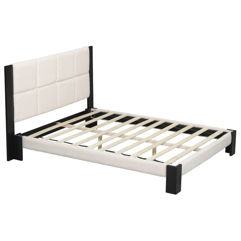 Boucle Queen Bed Frame With Square-Stitched Headboard by HouseOfZazla