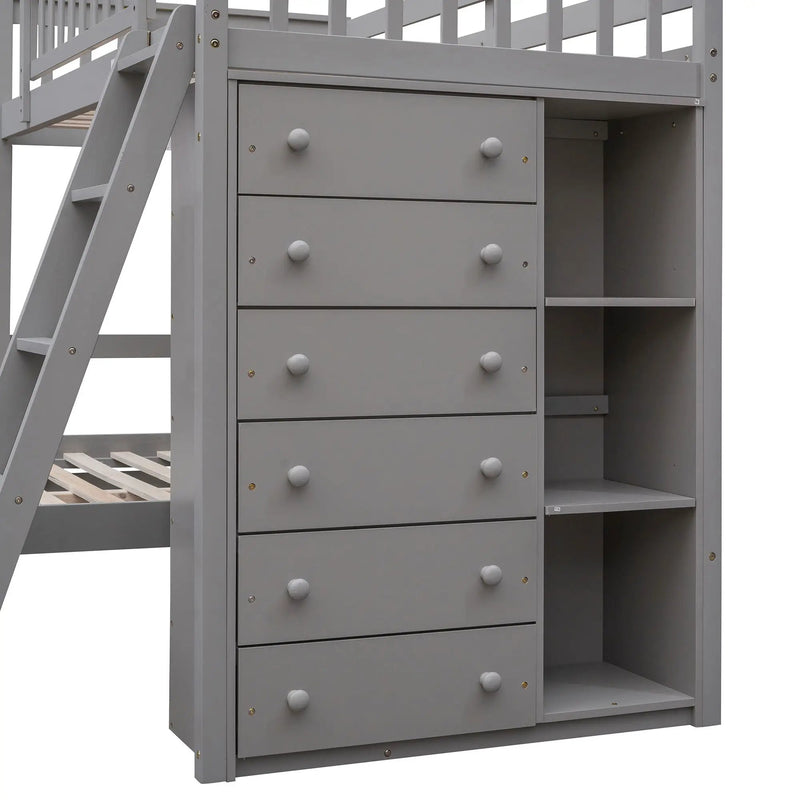 Bunk Bed With 6 Drawers And Flexible Shelves, Bottom Bed With Wheels by HouseOfZazla