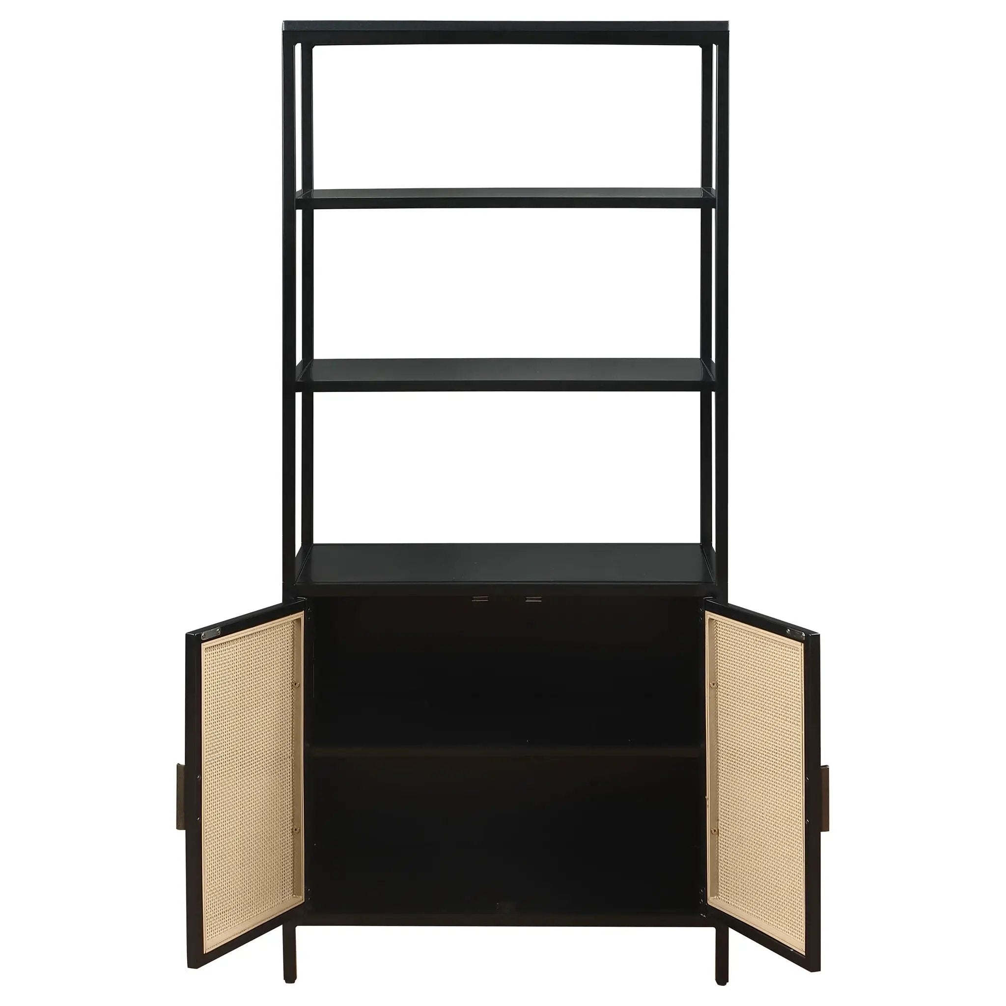 Amherst 3-shelf Radio Weave Cane Metal Accent Cabinet Black by Unique Piece Furniture