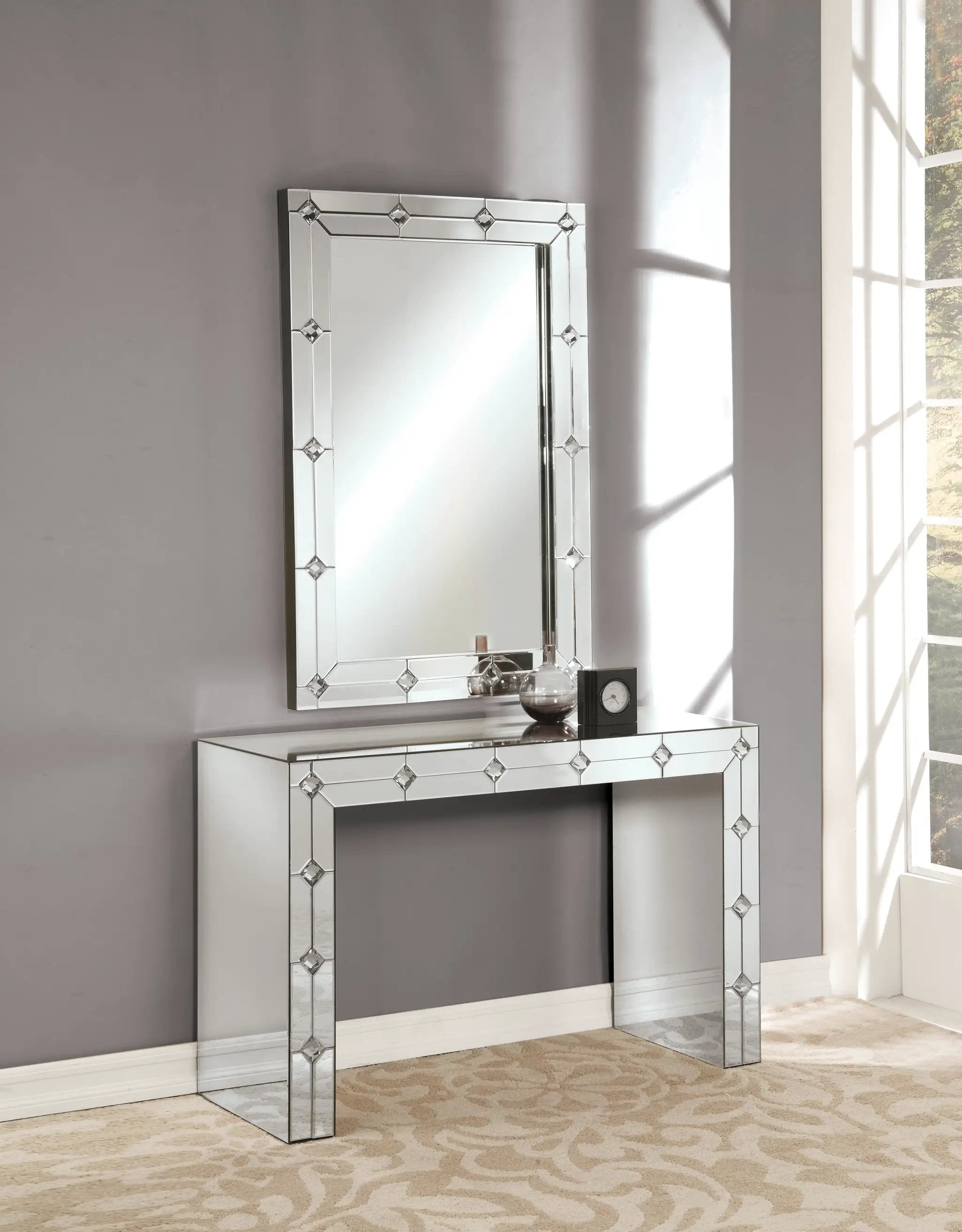 Hessa Mirrored & Faux Rhinestone Console Table by HouseOfZazla