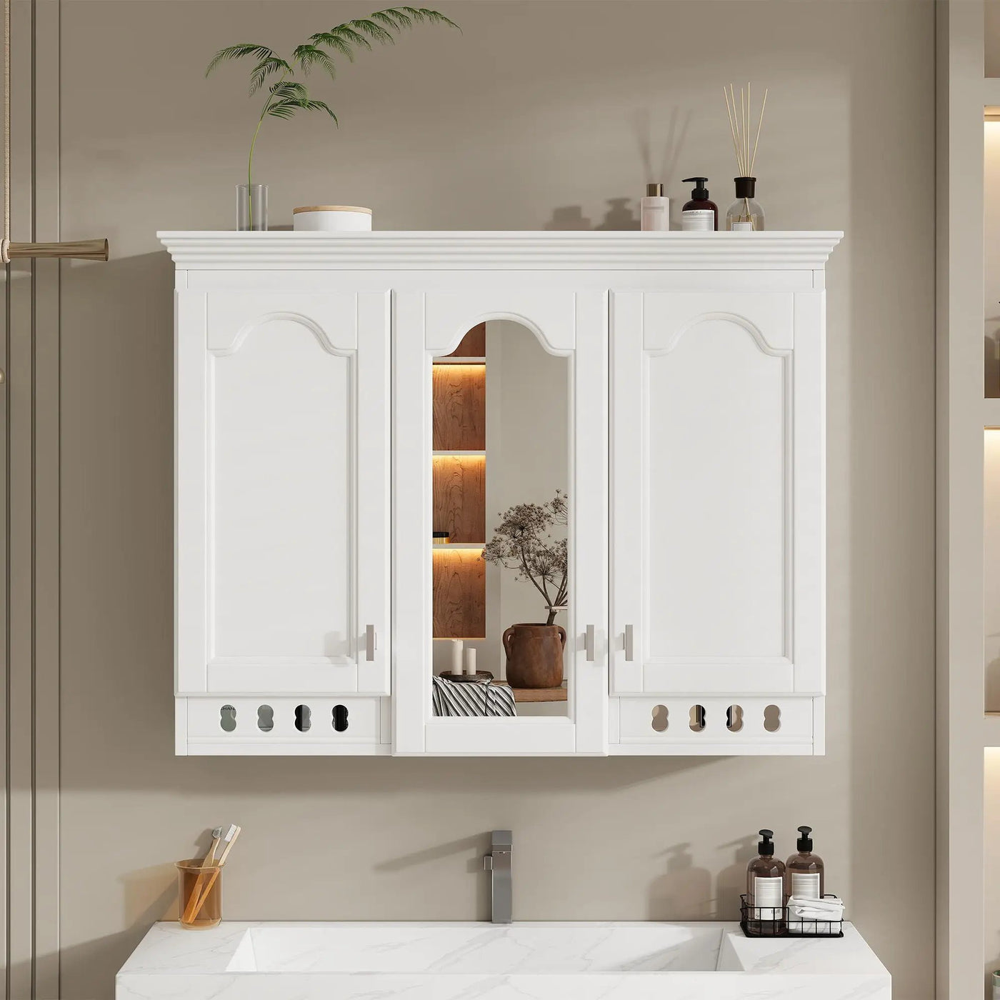 Wall Mount Mirror Cabinet With Adjustable Shelves, Soft Closing Hinges by HouseOfZazla