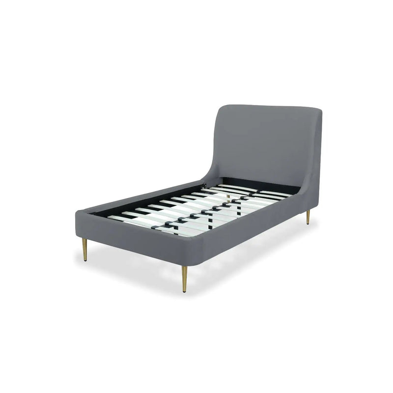 Mid-Century Modern Upholstered Bed With Curved Headboard