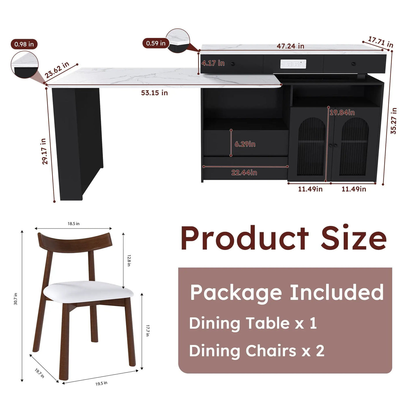 Retro Kitchen Island Set With Chairs, Extendable & Rotating Table, 4 Drawers & Door Cabinets by Unique Piece Furniture