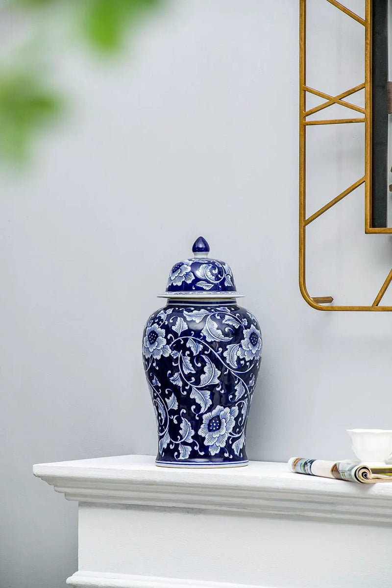 9.5x9.5x18" Porcelain Decorative Ginger Jar by HouseOfZazla