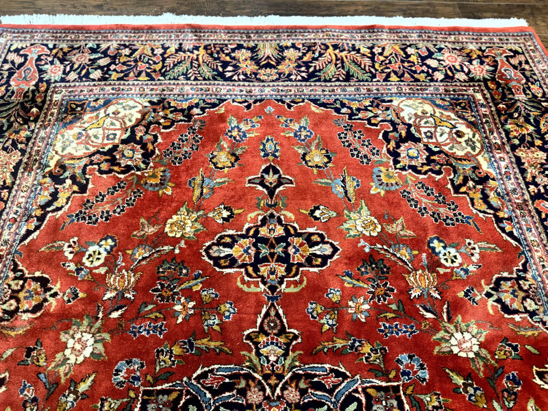 Indo Persian Rug 7x10, Vintage Handmade Wool Carpet, Floral Medallion Traditional Rug, Red and Midnight Blue by Jewel Rugs