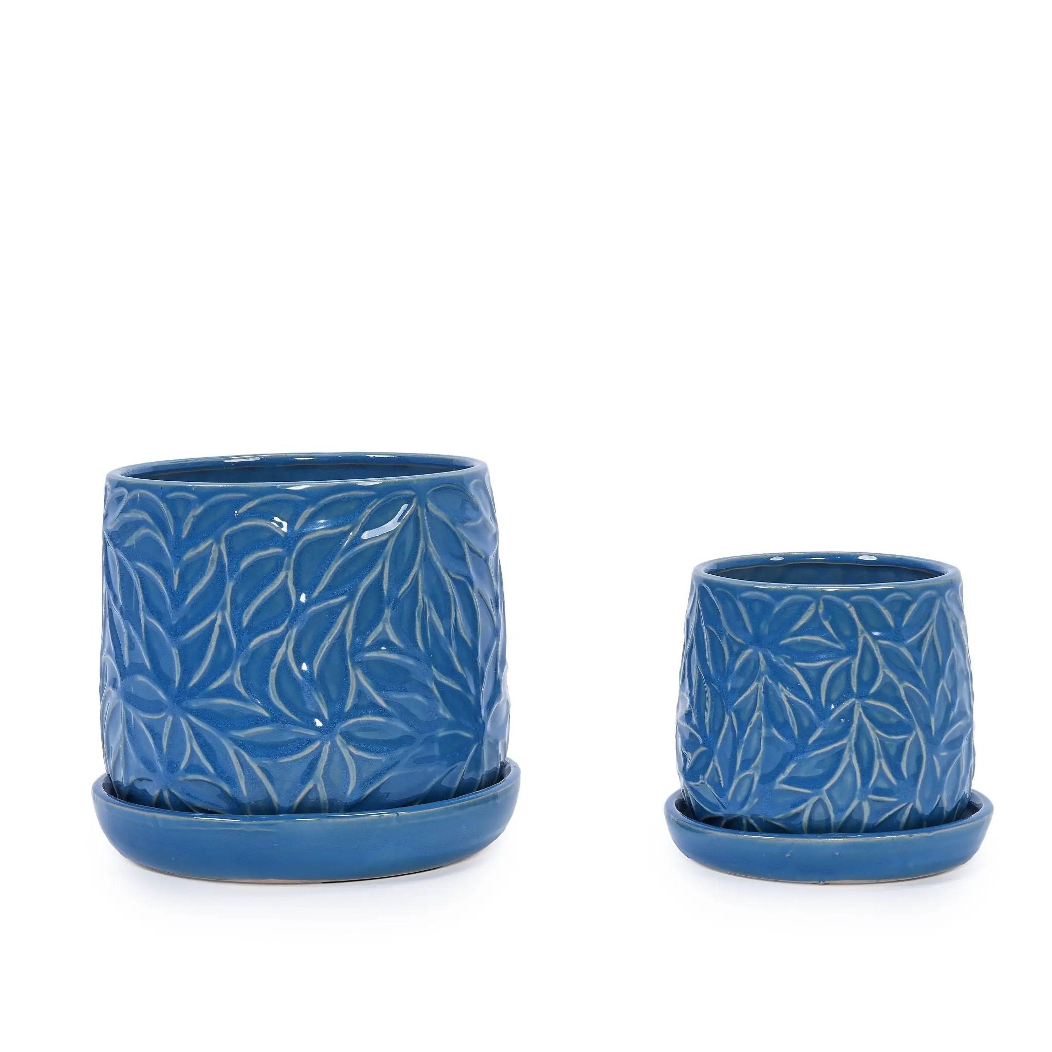 Ceramic Flowerpot, 7" Planter For Patio, Garden, Windowsill (Set of 2) - Antique Navy Blue by Unique Piece Furniture