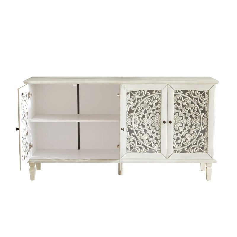 60" Antique Buffet Cabinet with Floral Carvings and Solid Wood Legs by HouseOfZazla