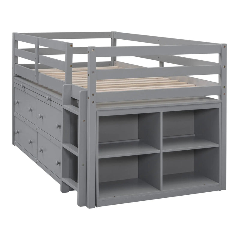 Loft Bed With Retractable Writing Desk And 4 Drawers, With Lateral Portable Desk And Shelves by HouseOfZazla