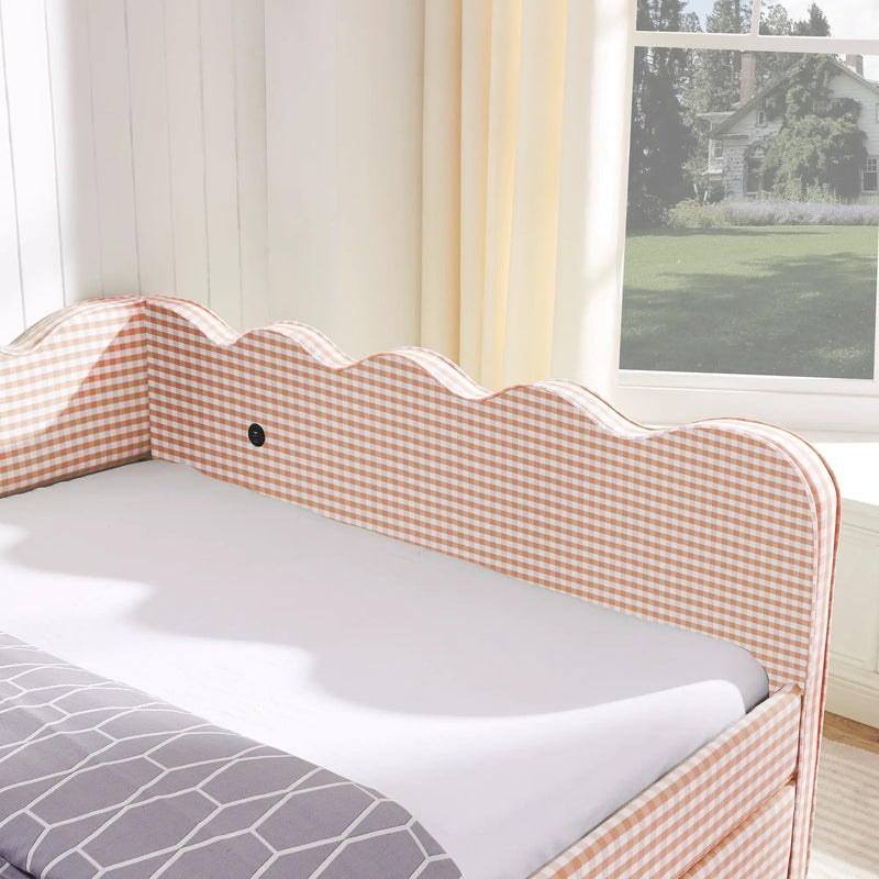 Queen Size Cozy Gingham Daybed with Two Storage Drawers and USB Port by HouseOfZazla