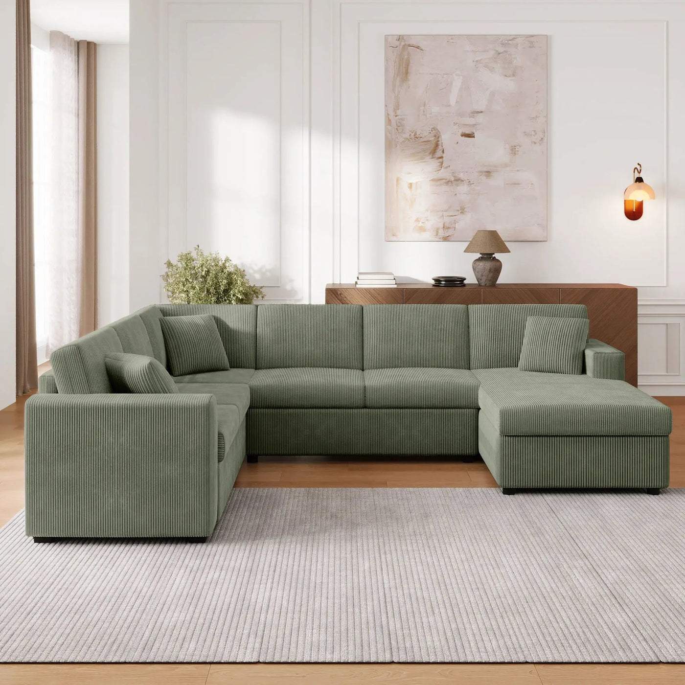 Oversized Sectional U-Shaped Sofa With Chaise Lounge And Three Soft Throw Pillows by HouseOfZazla