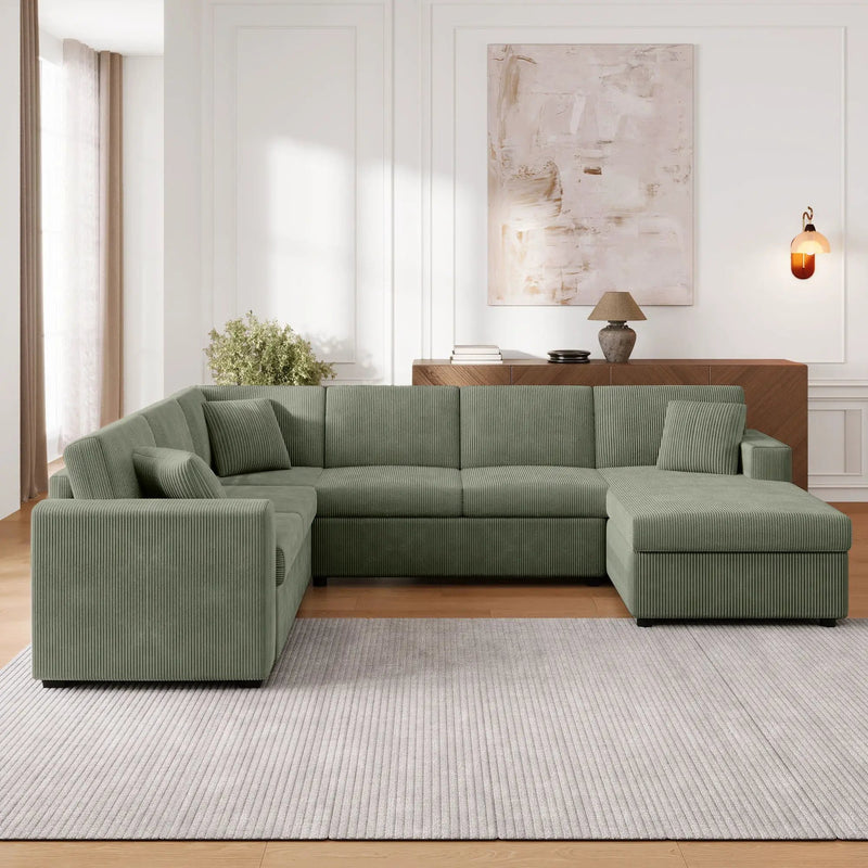 Oversized Sectional U-Shaped Sofa With Chaise Lounge And Three Soft Throw Pillows by HouseOfZazla