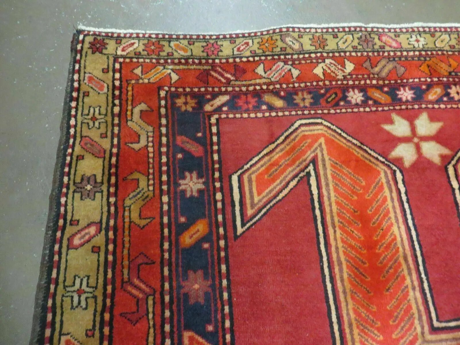 4' 10" X 11' Antique Handmade Turkish Kazak Wool Rug SHIELD Hand Knotted Red by Jewel Rugs