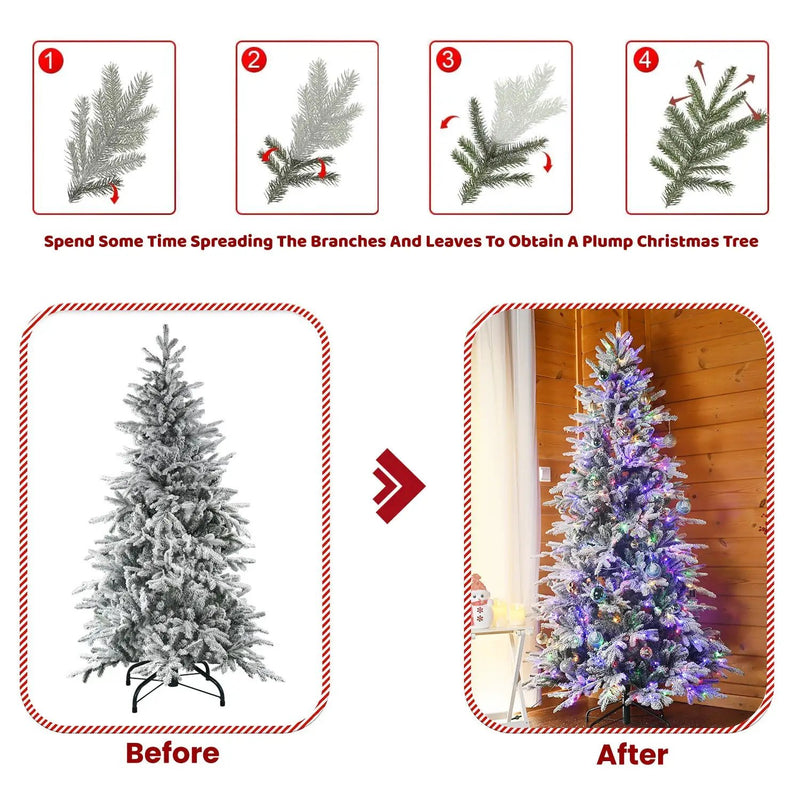 6FT Snow Flocked Artificial Christmas Tree with LED Lights by HouseOfZazla
