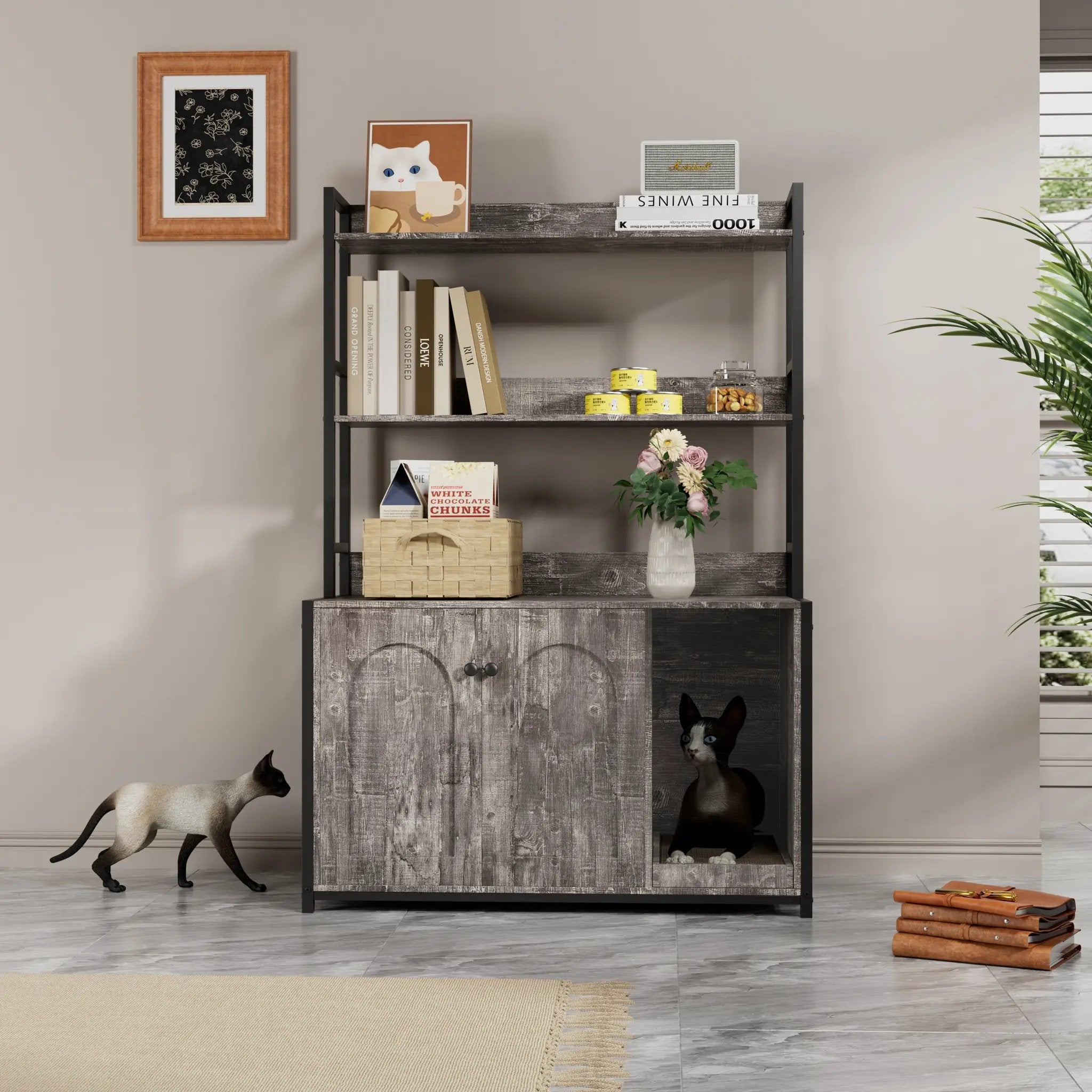 Large Cat Litter Box Enclosure With Shelf Storage by HouseOfZazla