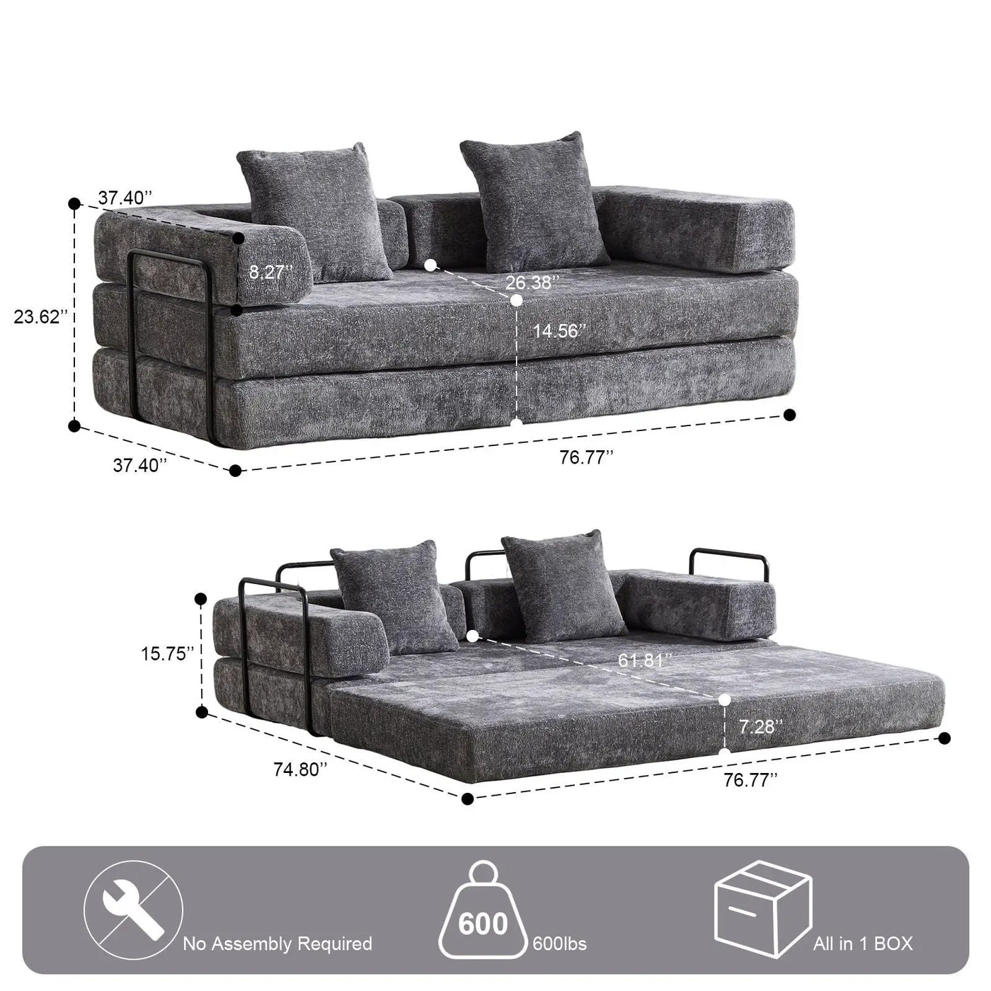 Convertible Floor Sofa Bed With Pillow Back Support Armrest by HouseOfZazla