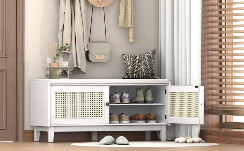 TREXM Boho Rattan Entryway Bench with Storage by HouseOfZazla