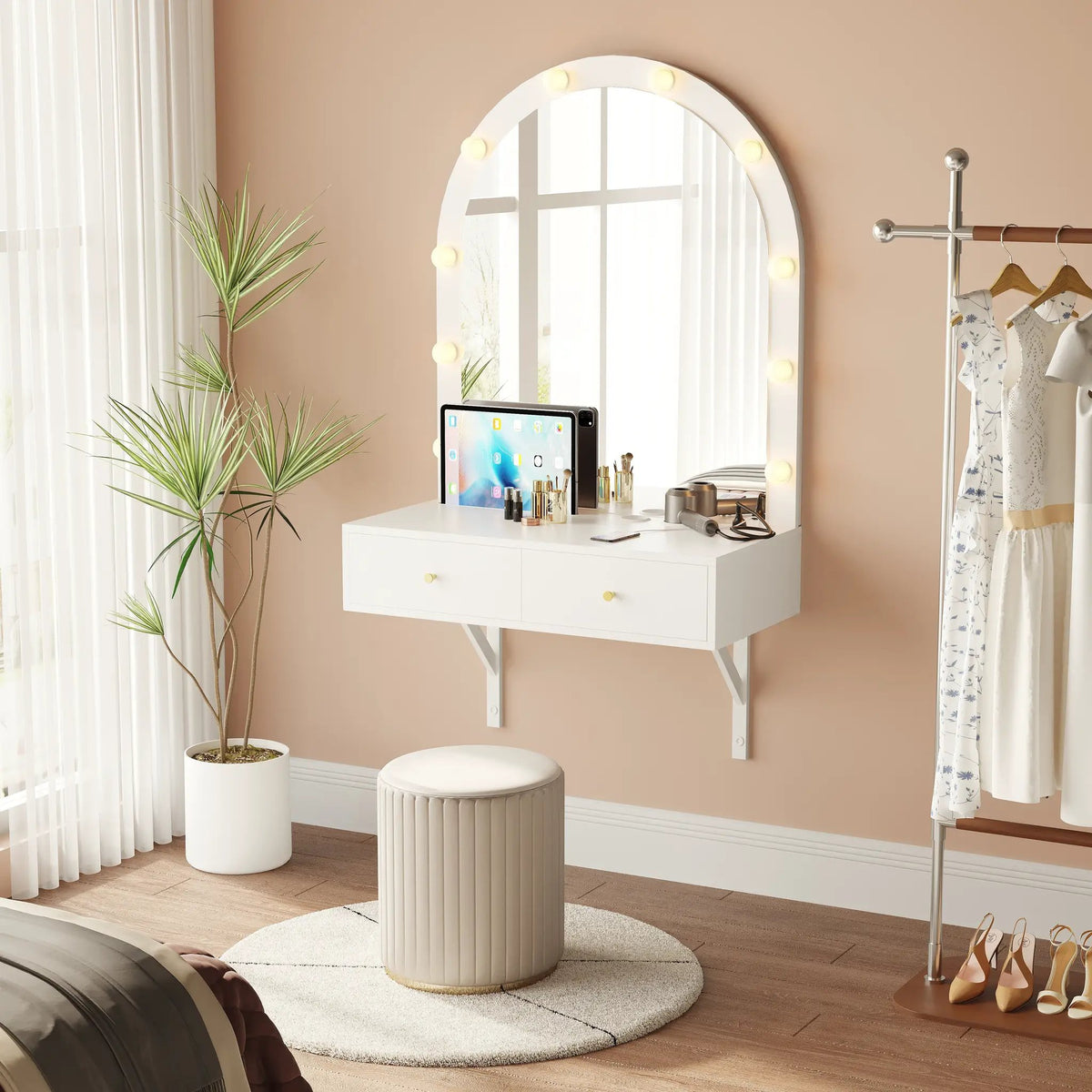Floating Makeup Vanity Desk with Mirror & 3-Color Lights by HouseOfZazla