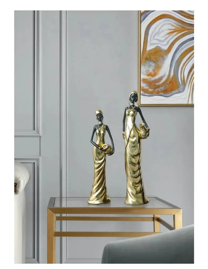 African Woman Figurine Holding Vase Decorative Statue by House Of Avana